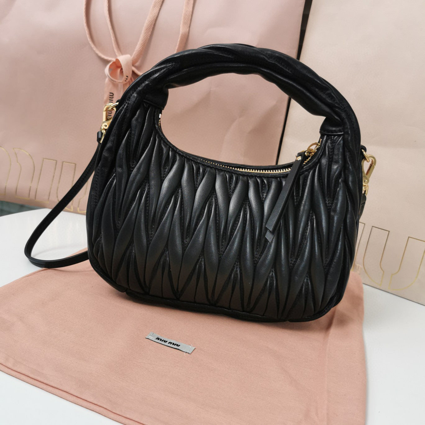 Miumiu - Wander matelassé nappa leather hobo bag