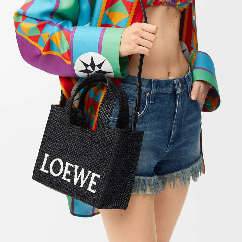 LOEWE - Petit Font Tote en raphia Noir