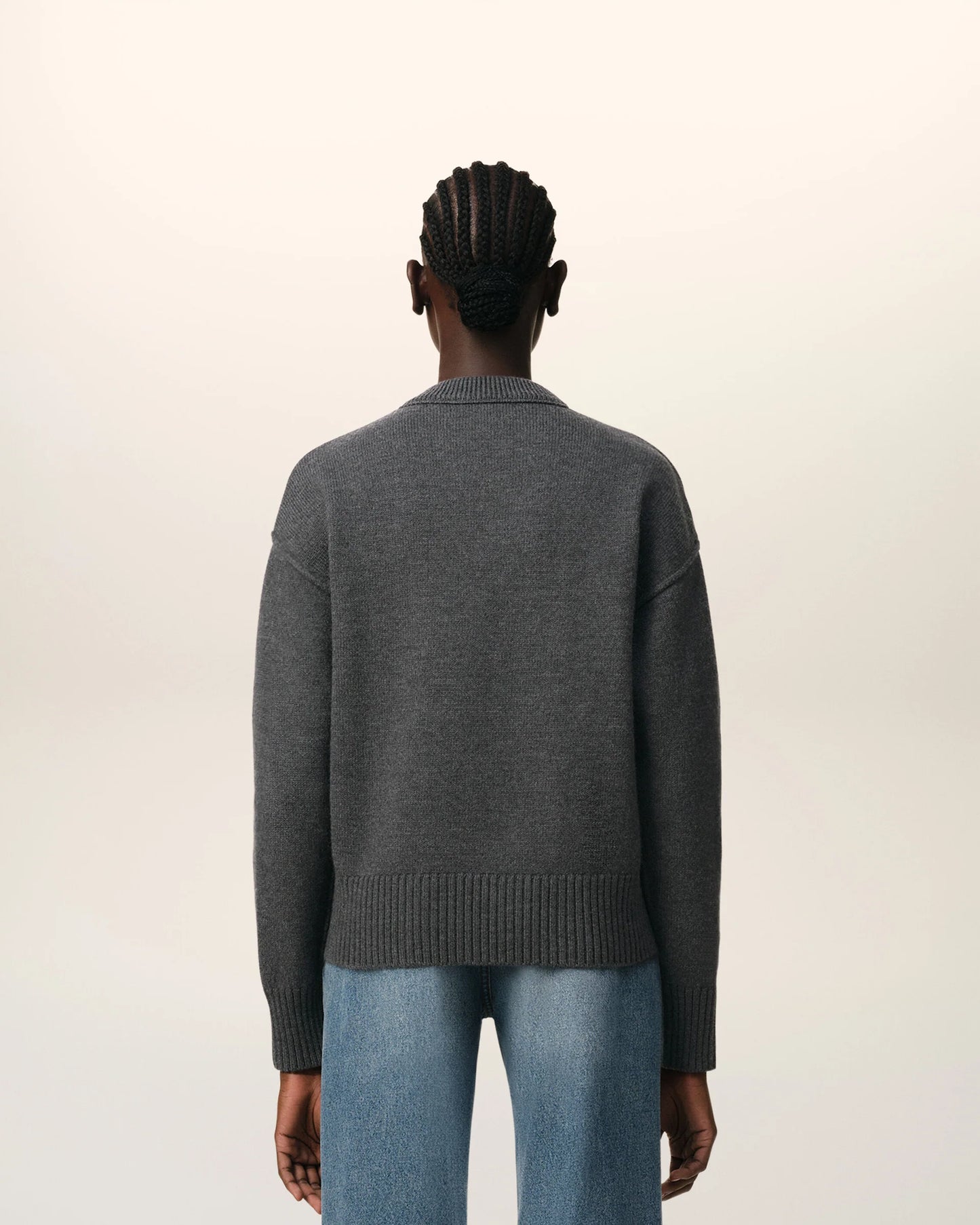 Ami Pull Gris En Laine Gris Chine Rouge