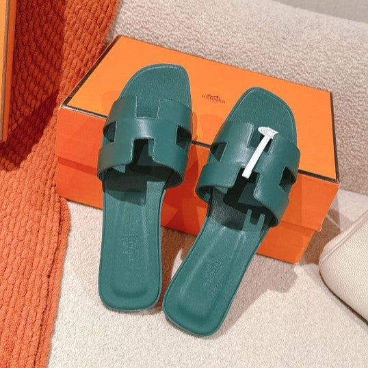 Hermes - Claquettes Oran Vert Bouteille