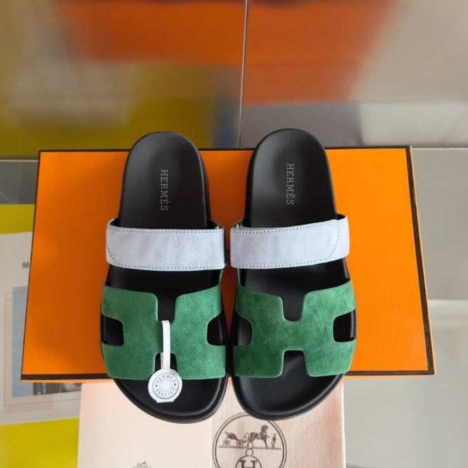 Sandales Chypre Hermes Vert sapin Bleu clair