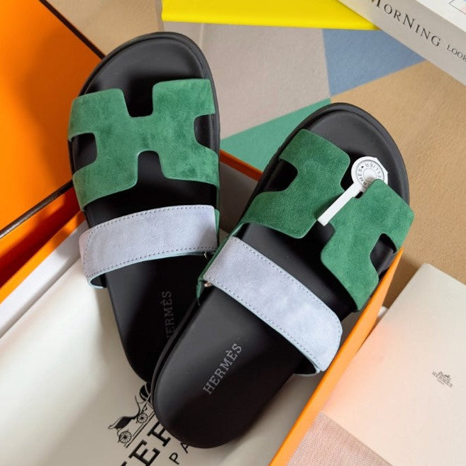 Sandales Chypre Hermes Vert sapin Bleu clair