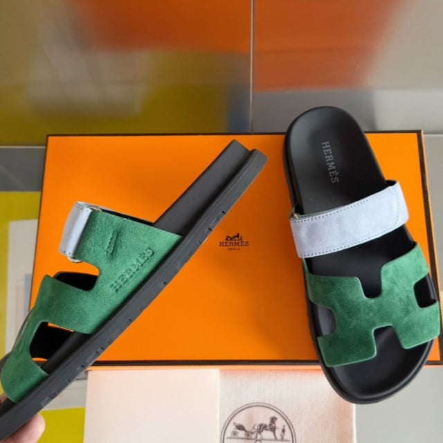 Sandales Chypre Hermes Vert sapin Bleu clair