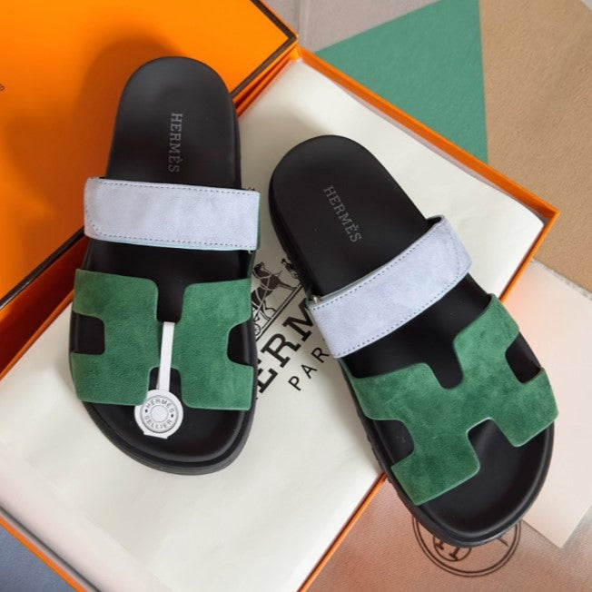 Sandales Chypre Hermes Vert sapin Bleu clair
