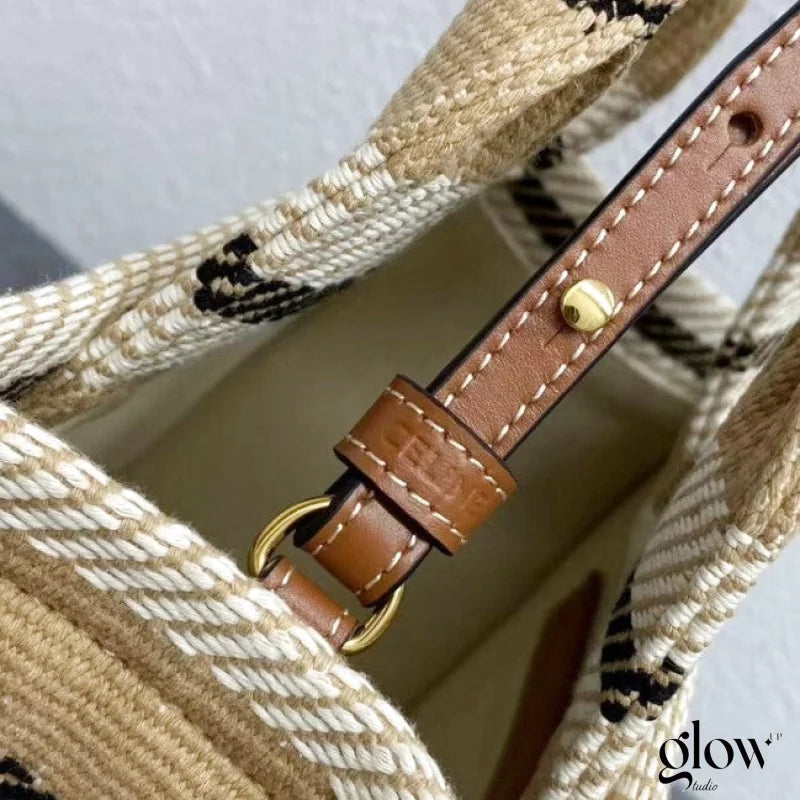 Celine - Small Cabas Thais Striped Textile Beige Noir