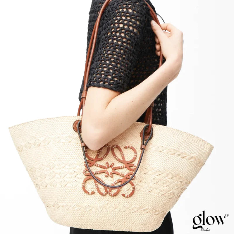 Loewe - Panier Anagram en palmier Iraca et cuir de veau