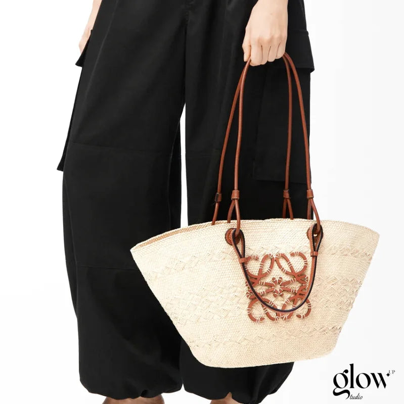 Loewe - Panier Anagram en palmier Iraca et cuir de veau