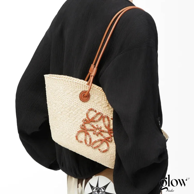 Loewe - Petit panier Anagram en palmier Iraca et cuir de veau Natural Tan