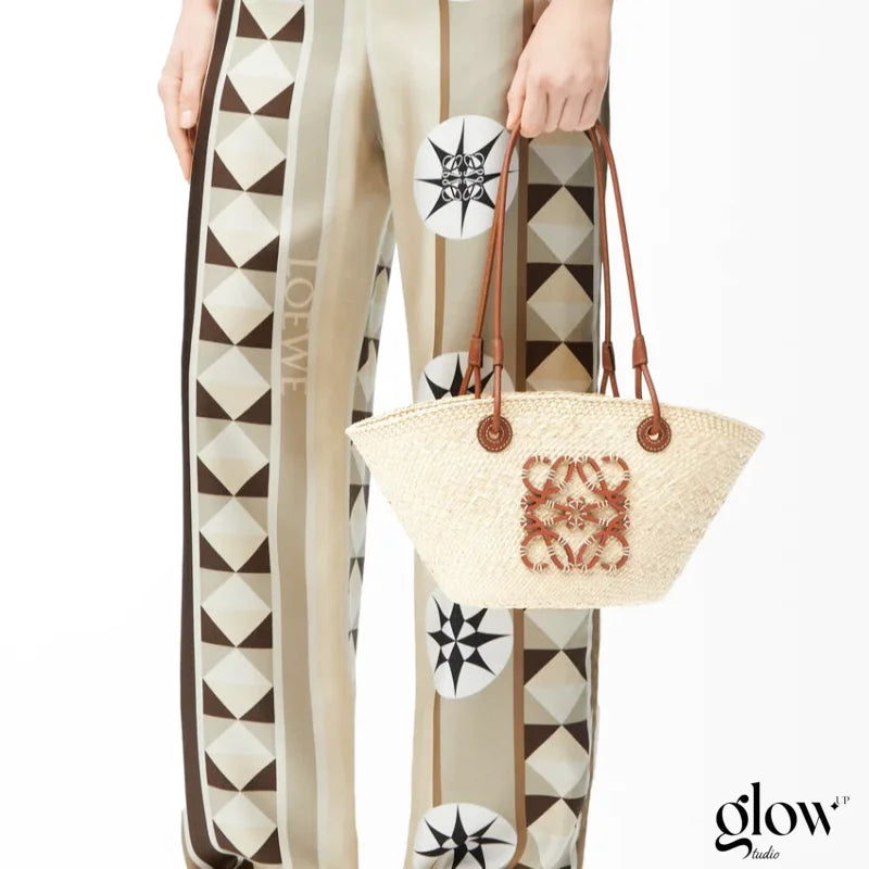 Loewe - Petit panier Anagram en palmier Iraca et cuir de veau Natural Tan