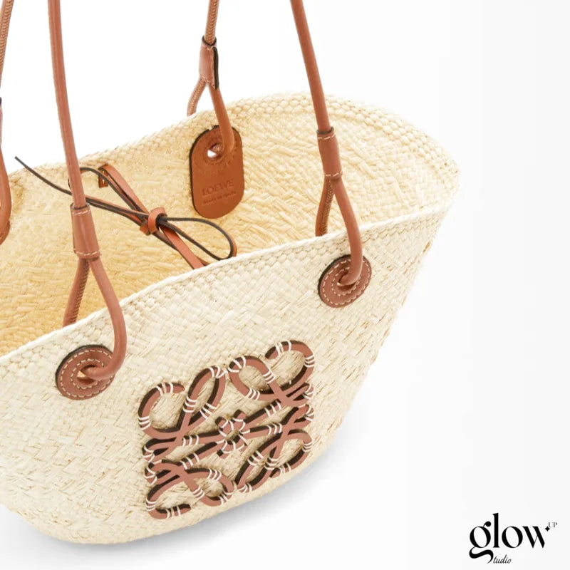 Loewe - Petit panier Anagram en palmier Iraca et cuir de veau Natural Tan