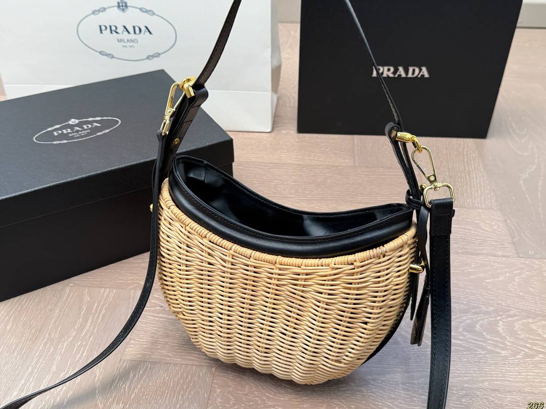 Sac Prada Arqué en osier et cuir