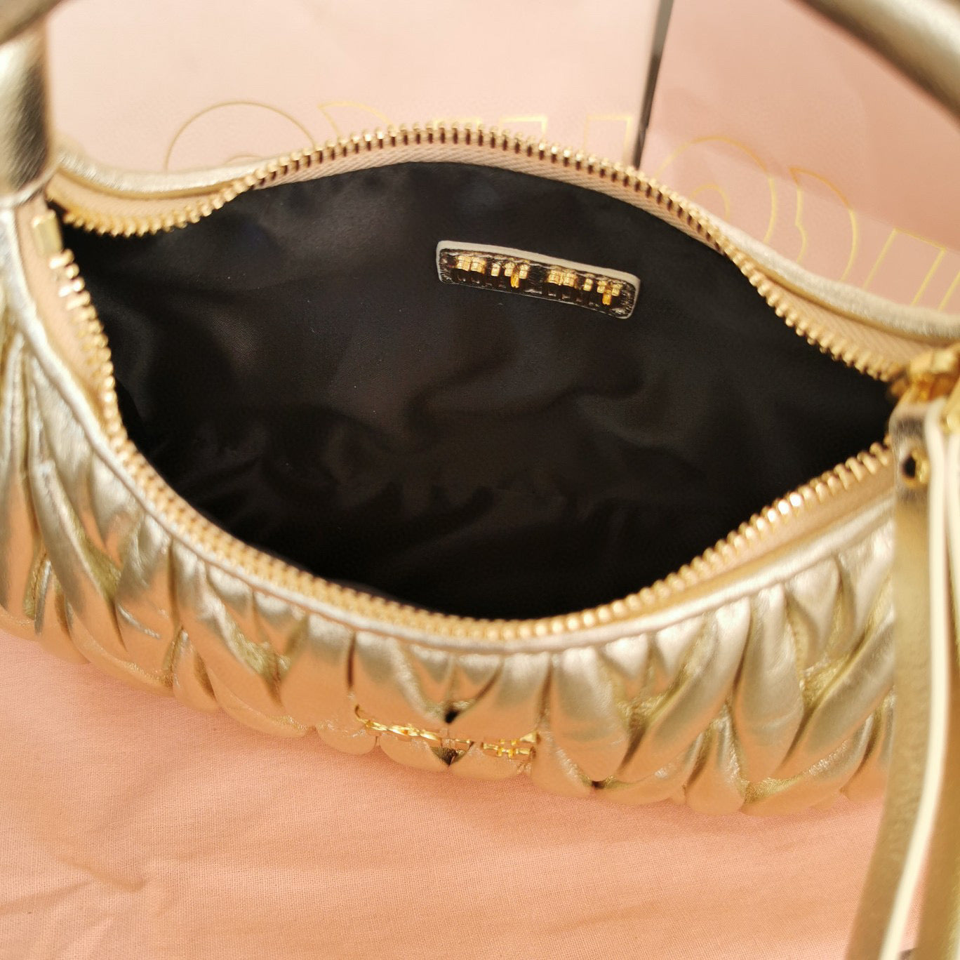 Miumiu - Wander matelassé nappa leather hobo Gold