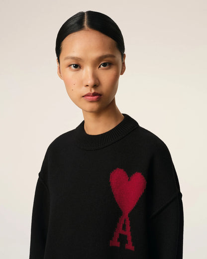 Ami Pull Noir En Laine Noir Rouge