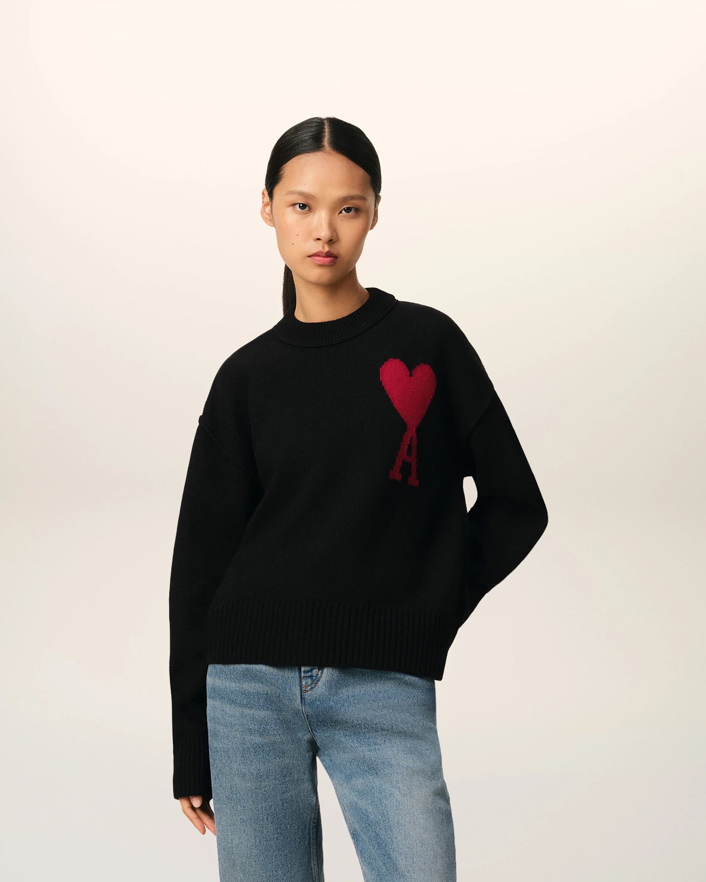 Ami Pull Noir En Laine Noir Rouge