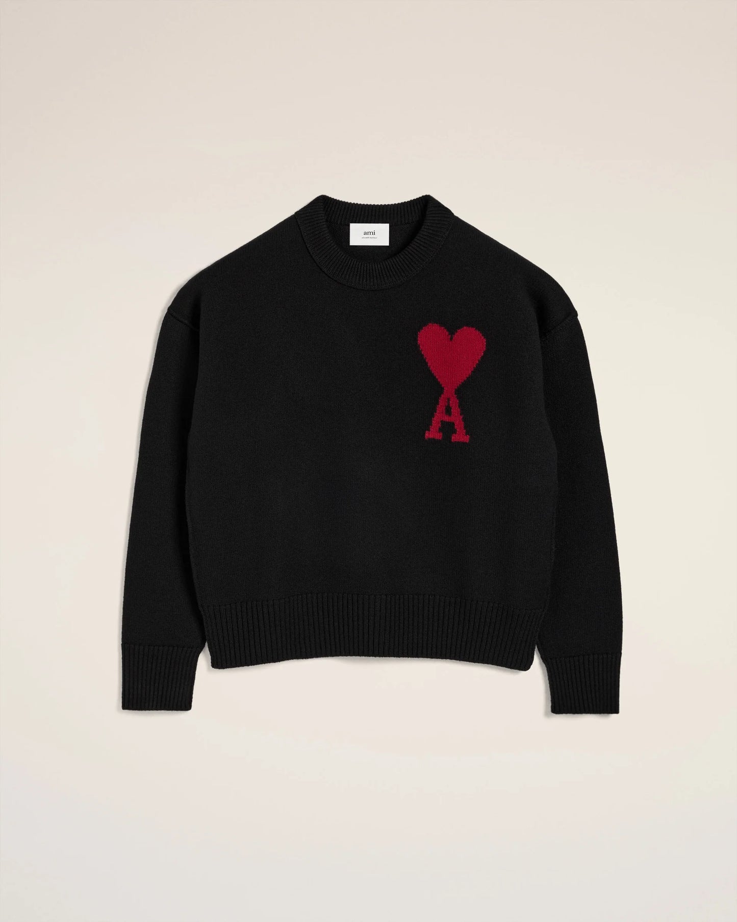 Ami Pull Noir En Laine Noir Rouge