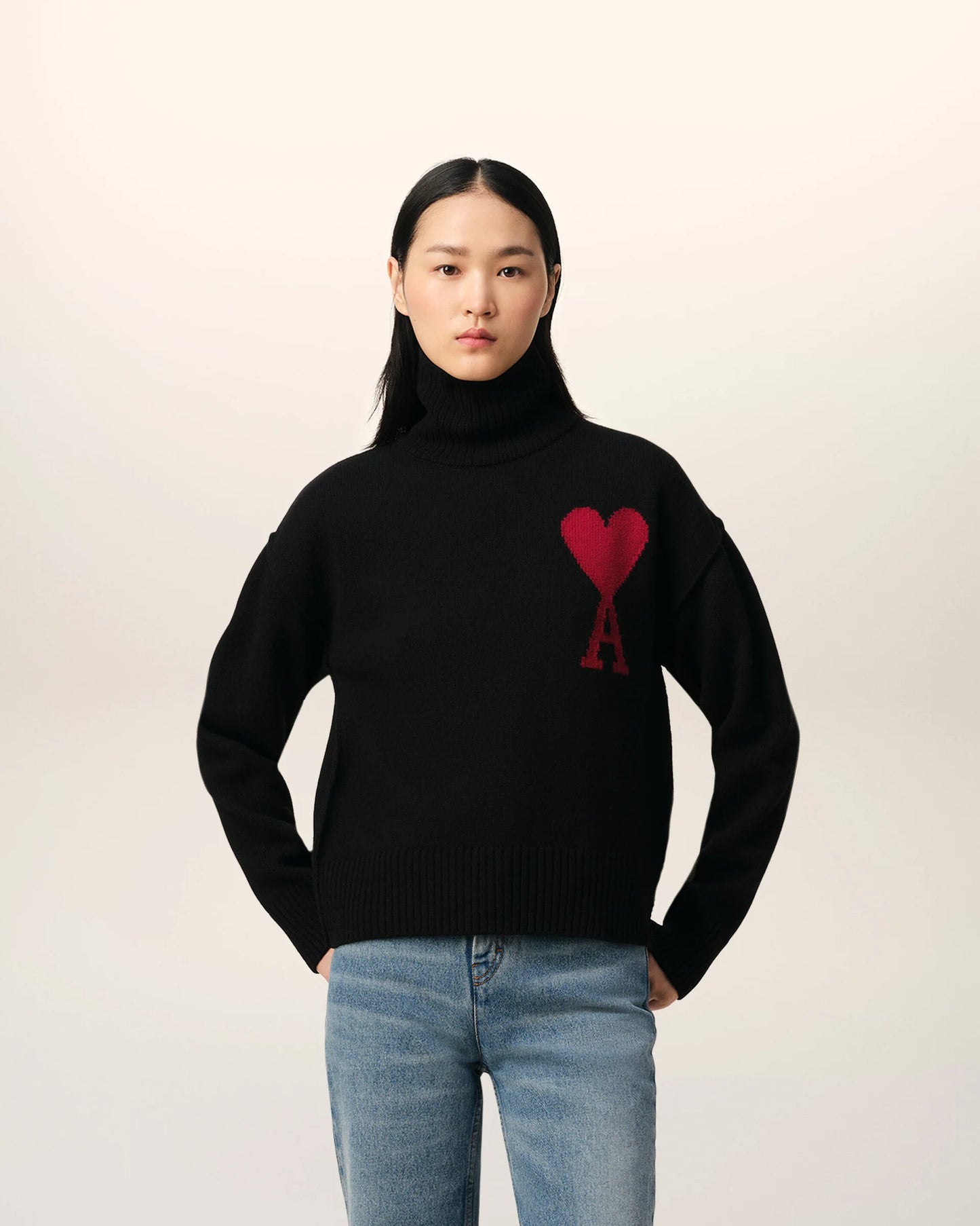 Ami Pull Noir r En Laine Col Noir Rouge