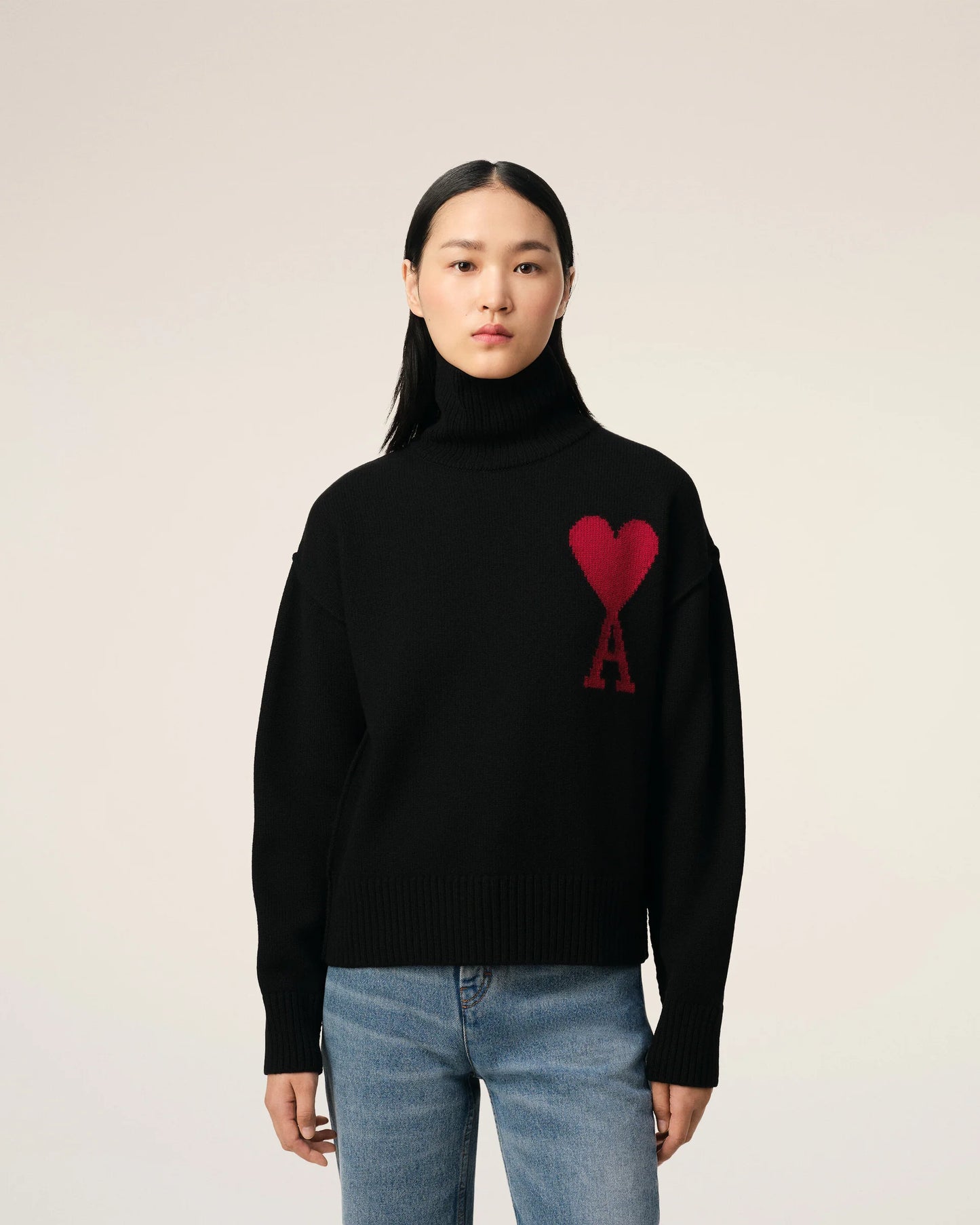 Ami Pull Noir r En Laine Col Noir Rouge