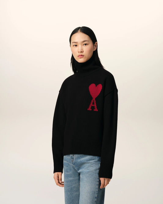 Ami Pull Noir r En Laine Col Noir Rouge