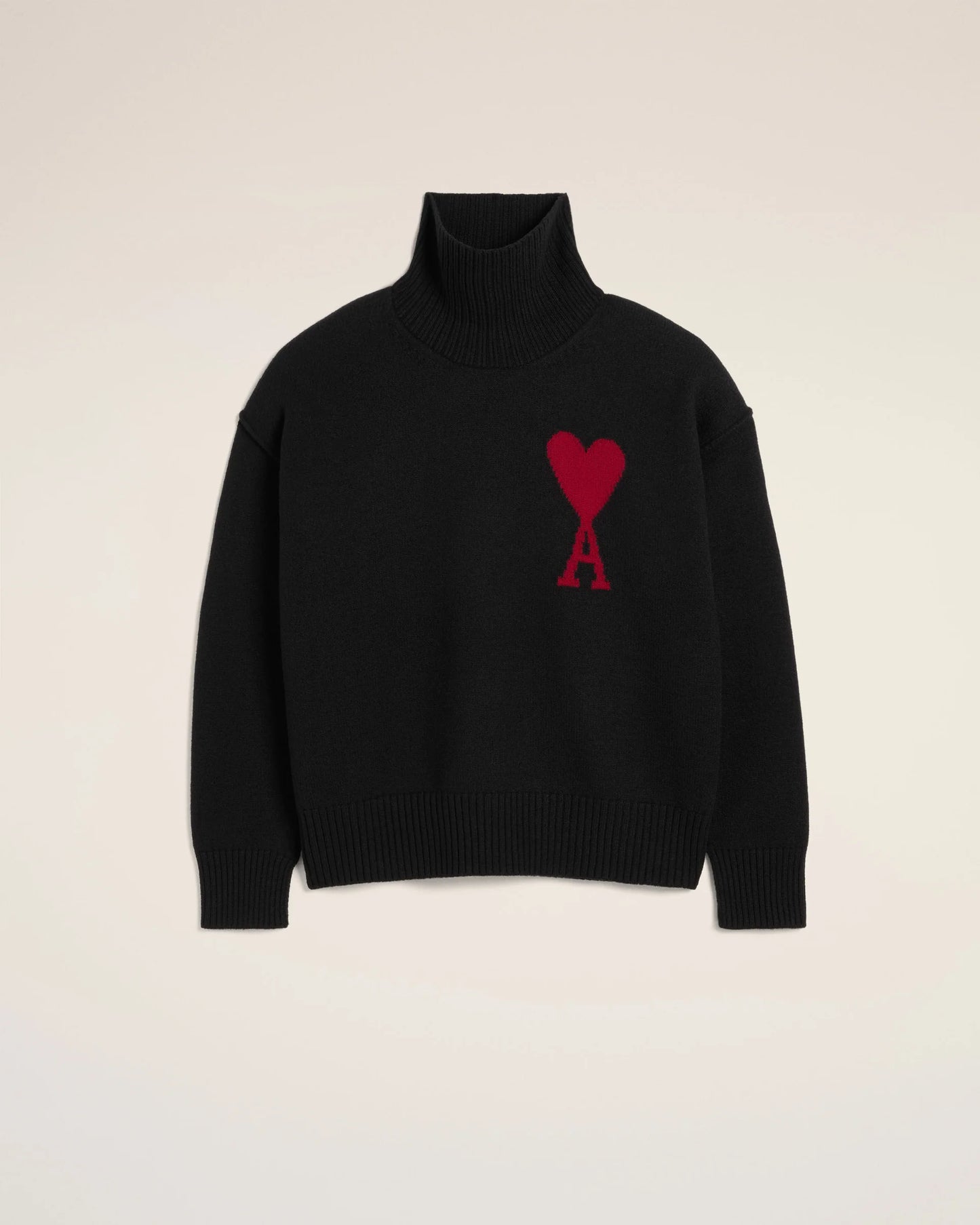 Ami Pull Noir r En Laine Col Noir Rouge