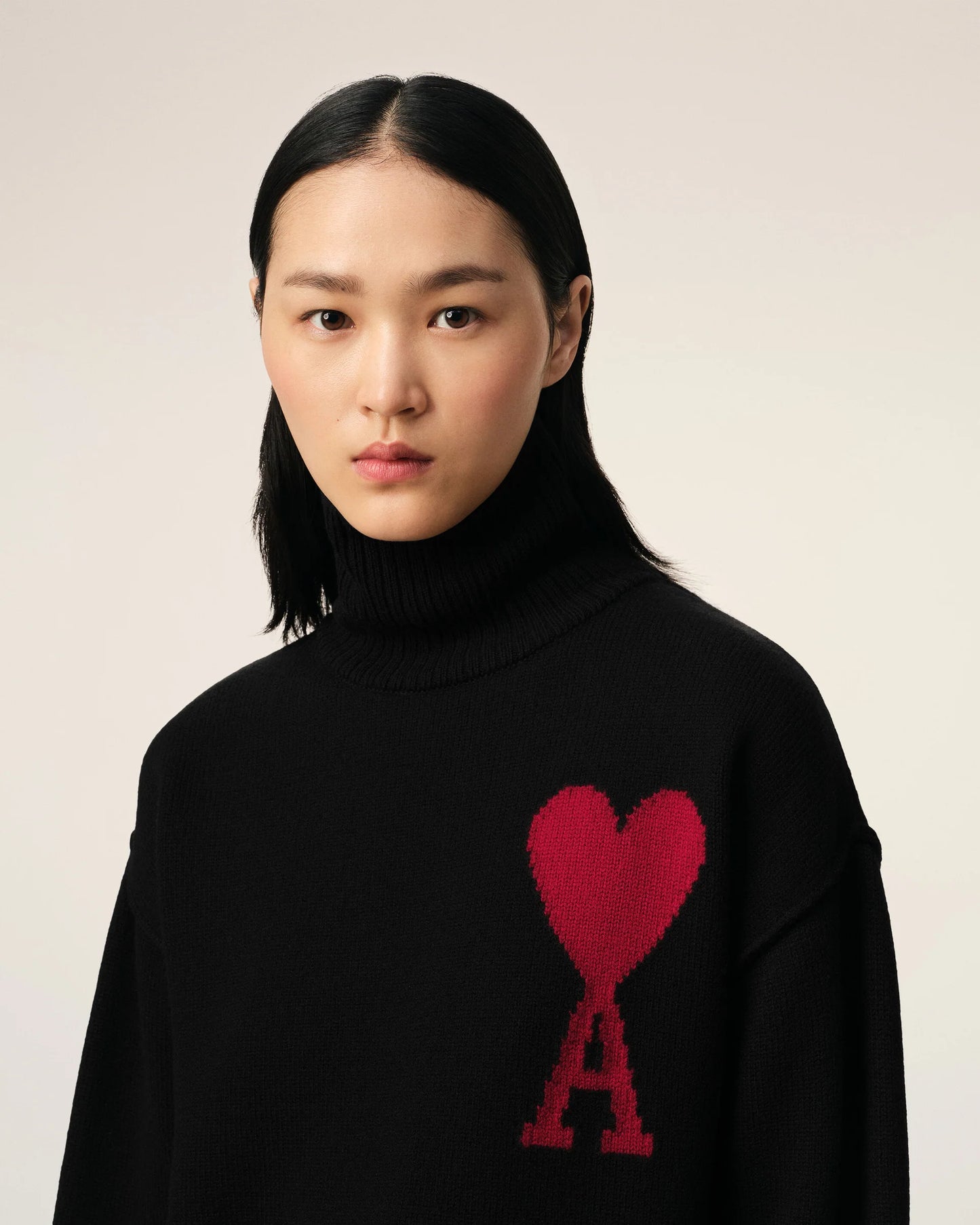 Ami Pull Noir r En Laine Col Noir Rouge