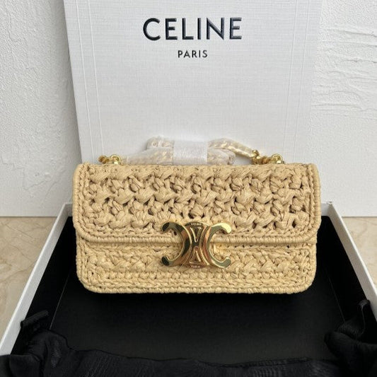 C­éli­ne - Claude Raffia Effect Textile Chain Shoulder Bag