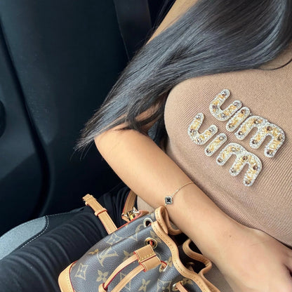 Miumiu - TOP MARRON COTELÉ AVEC LOGO BRODÉ