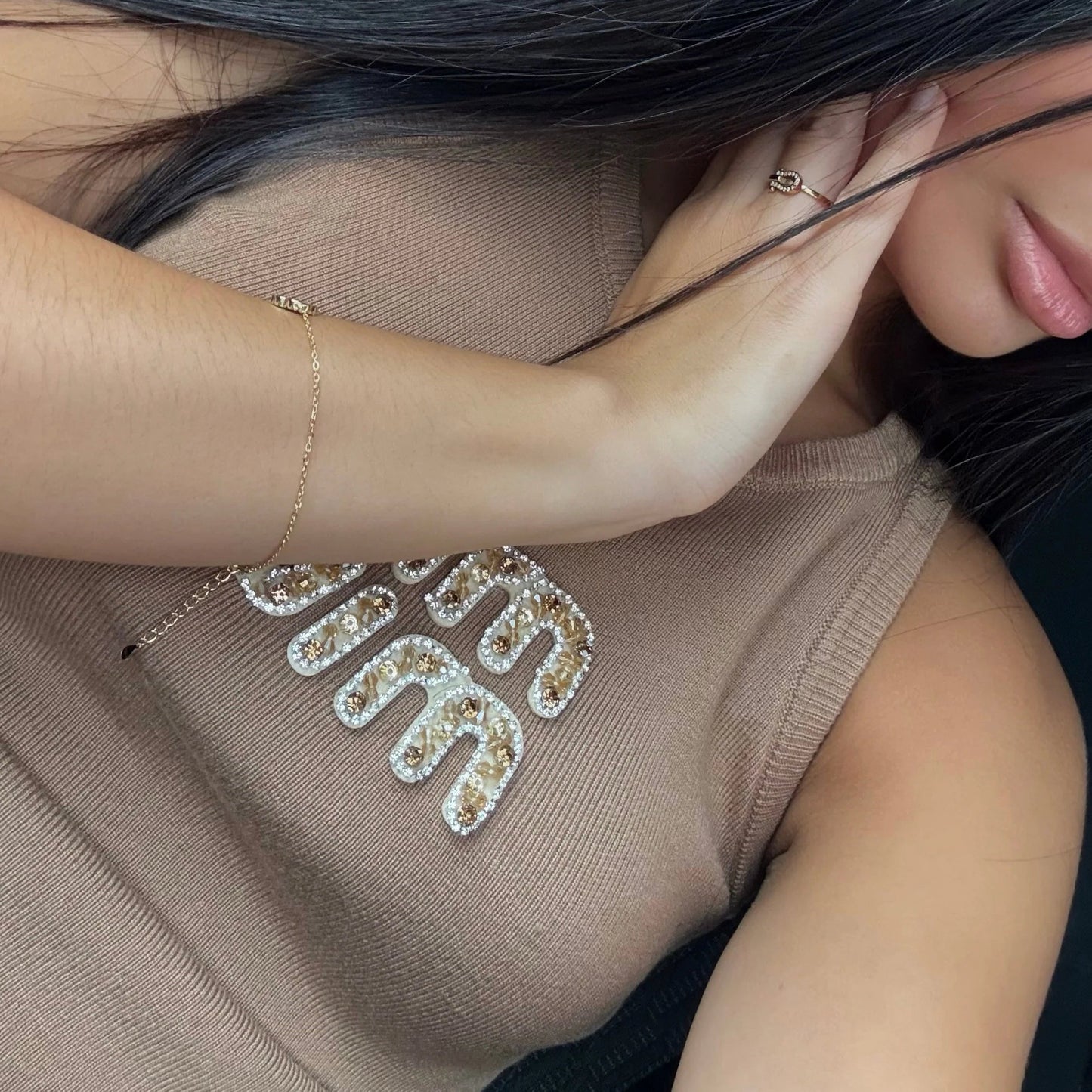Miumiu - TOP MARRON COTELÉ AVEC LOGO BRODÉ