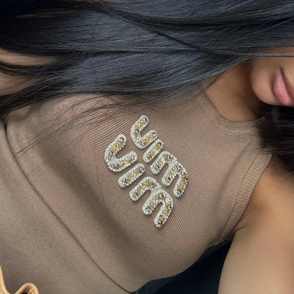 Miumiu - TOP MARRON COTELÉ AVEC LOGO BRODÉ