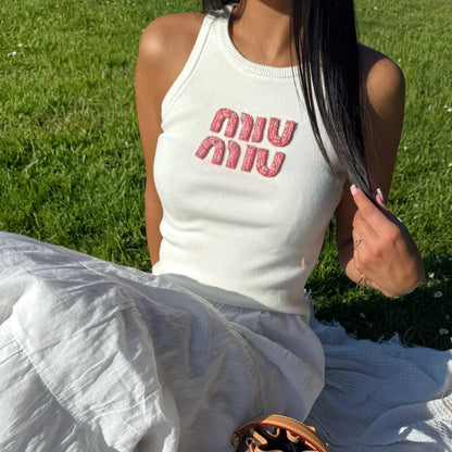 Miumiu - Débardeur Blanc - Logo Rose