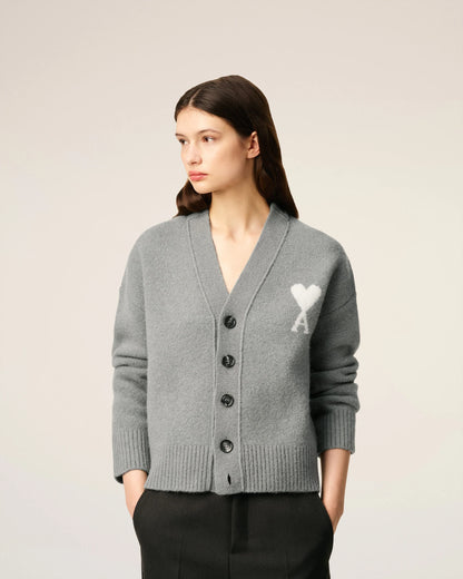 Cardigan Gris  En Maille Alpaga