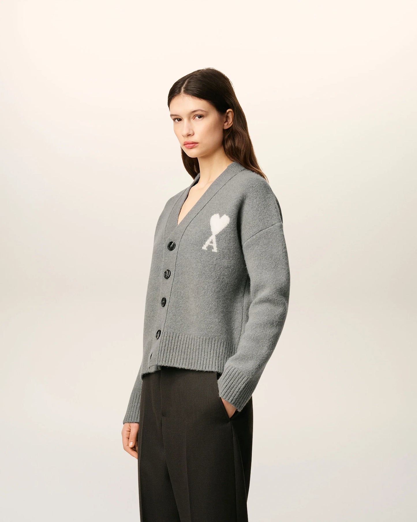 Cardigan Gris  En Maille Alpaga