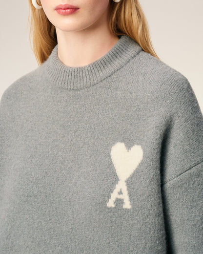 Pull Gris Col Rond En Alpaga Gris Ecru