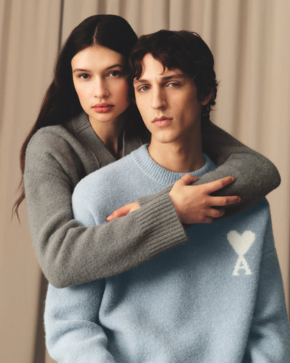 Ami Pull Bleu Col Rond En Alpaga