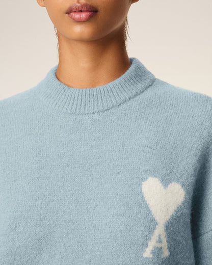 Ami Pull Bleu Col Rond En Alpaga
