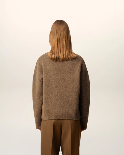 Ami Pull Marron Col Rond En Alpaga Noisette Ecru