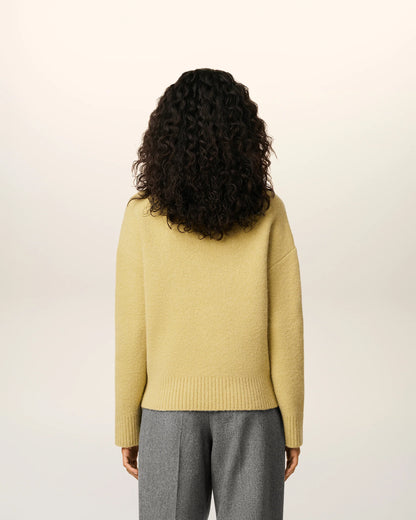 Ami Pull Jaune Col Rond En Alpaga Anis Ecru