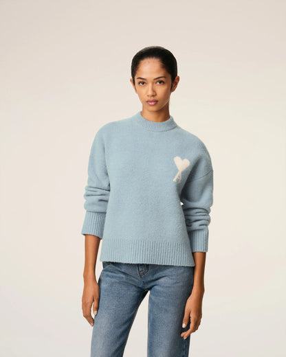 Ami Pull Bleu Col Rond En Alpaga