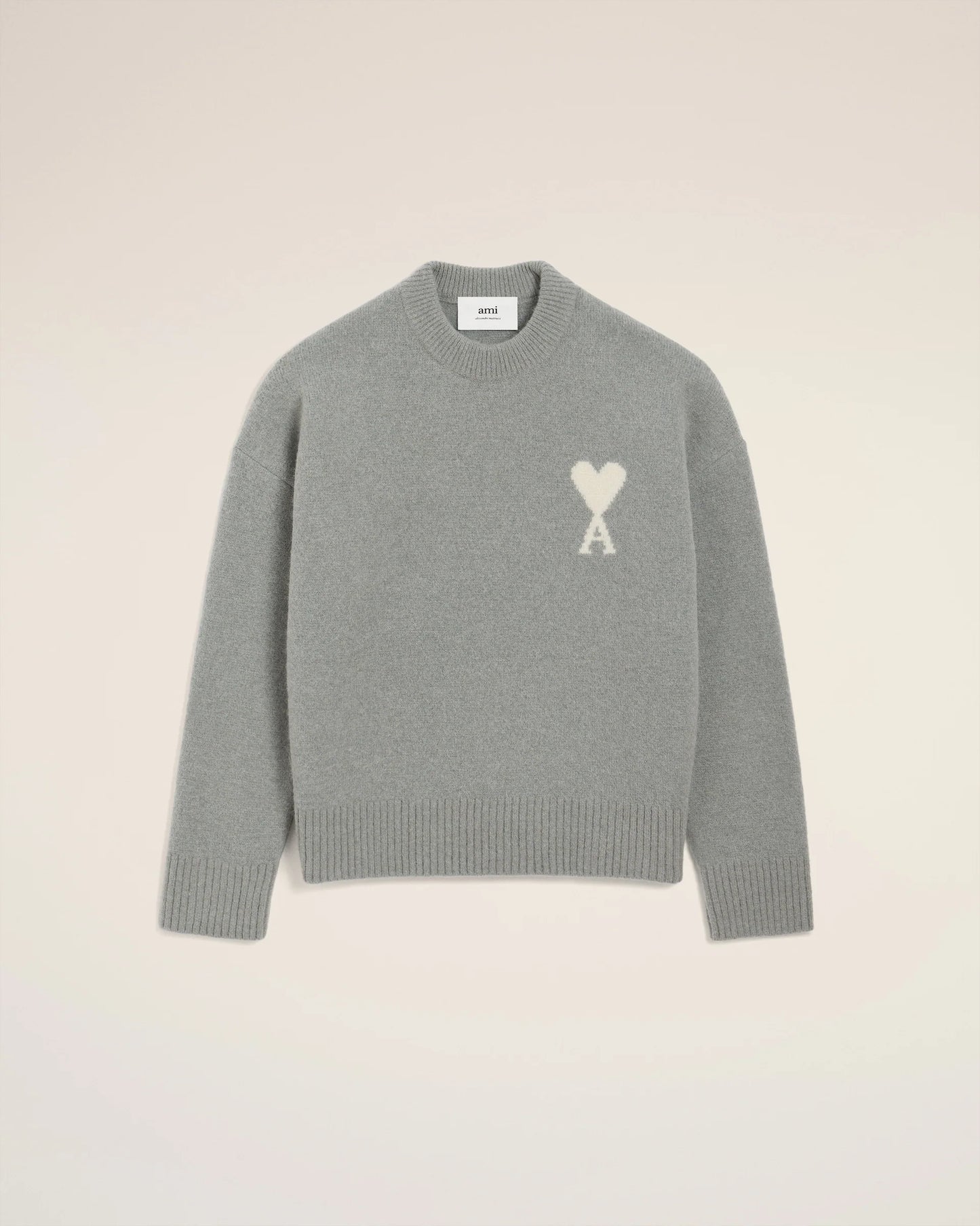 Pull Gris Col Rond En Alpaga Gris Ecru