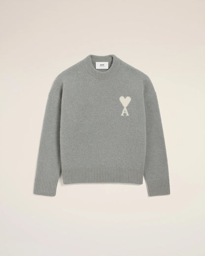Pull Gris Col Rond En Alpaga Gris Ecru