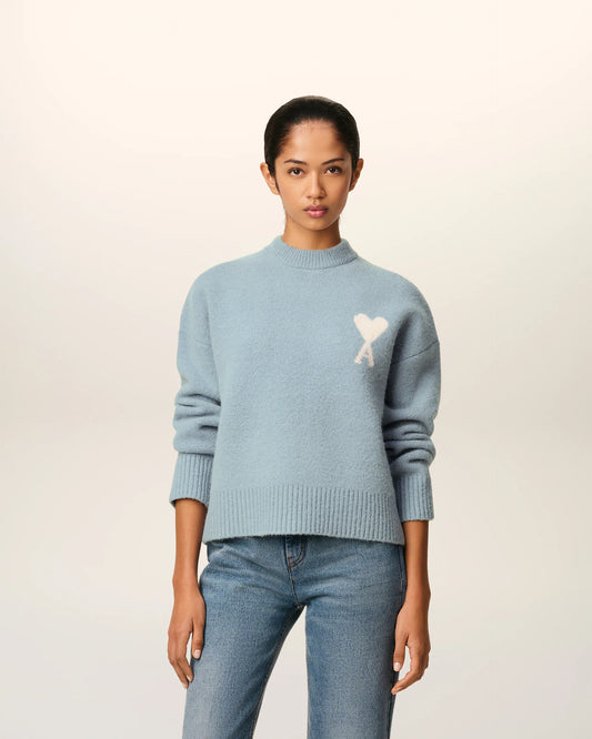 Ami Pull Bleu Col Rond En Alpaga