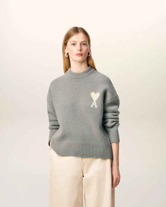 Pull Gris Col Rond En Alpaga Gris Ecru
