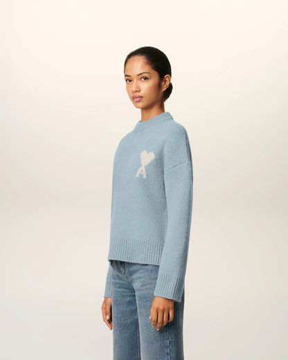 Ami Pull Bleu Col Rond En Alpaga