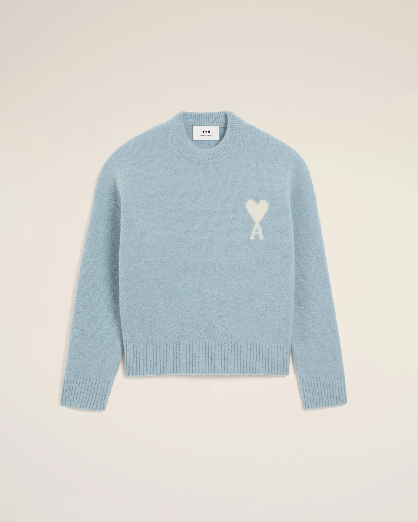 Ami Pull Bleu Col Rond En Alpaga