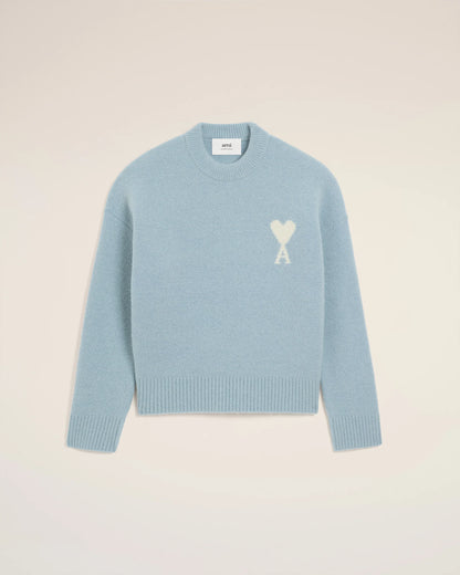 Ami Pull Bleu Col Rond En Alpaga