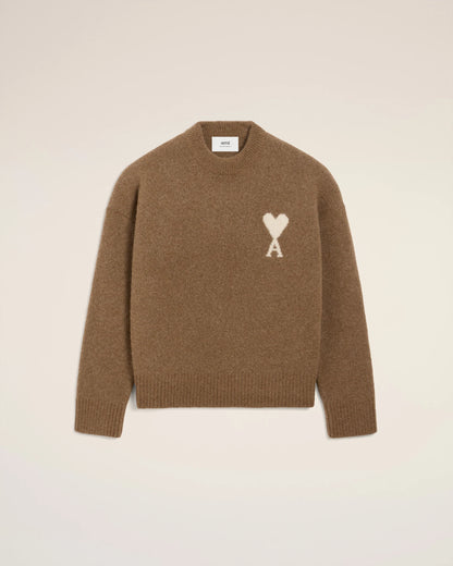 Ami Pull Marron Col Rond En Alpaga Noisette Ecru