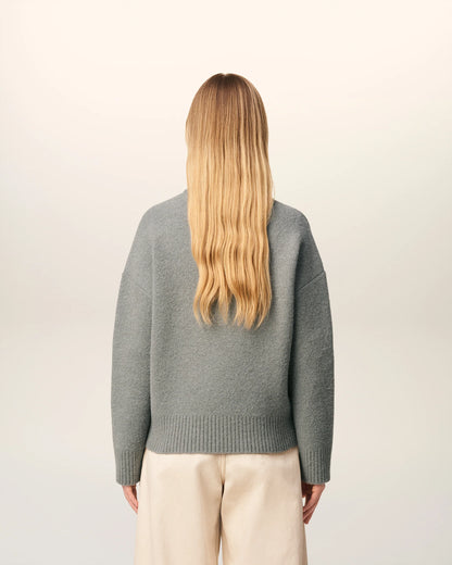 Pull Gris Col Rond En Alpaga Gris Ecru