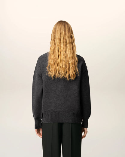 Ami Pull Gris Col Rond  En Laine Gris chine Noir