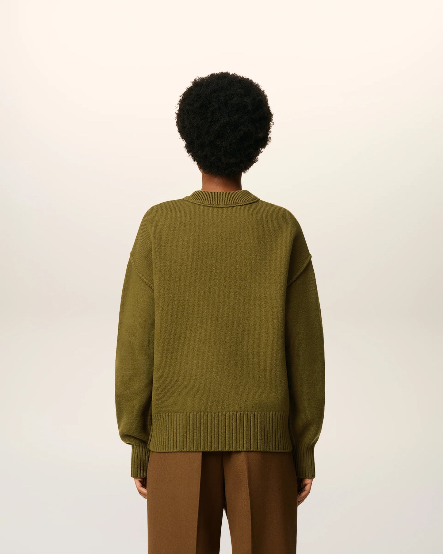 Ami Pull Vert Col Rond En Laine Bronze Noir