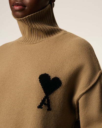 Ami Pull Marron Col Cheminée En Laine - CAMEL NOIR