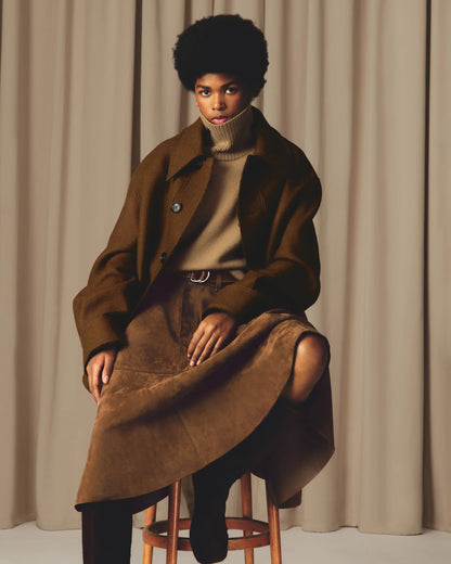 Ami Pull Marron Col Cheminée En Laine - CAMEL NOIR